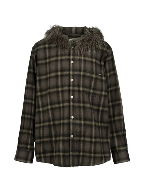 KAMIYA faux-fur-trim hooded check overshirt Brown G17SH051BRW