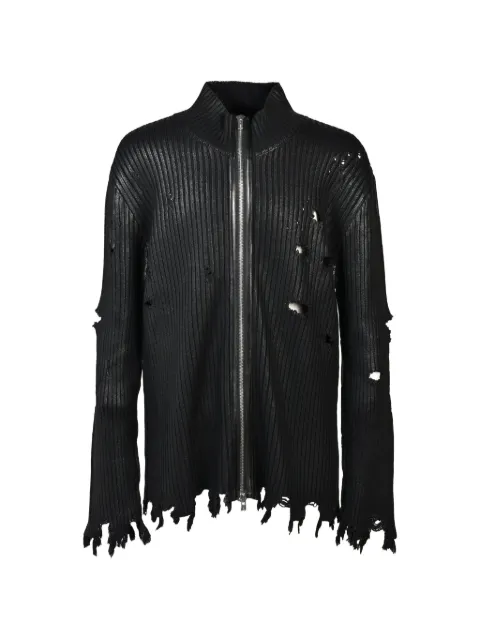 FILTH waxed distressed-knit cardigan Black FL262KN02