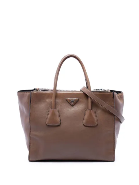 Prada Pre-Owned 2010-2026 Glace Calf Twin Pocket Double Handle satchel Brown 0JTV6K9UOQX2HFCF