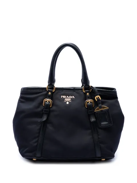 Prada Pre-Owned 2010-2026 Soft Calf Trimmed Tessuto satchel Black 0RV7QOFIEM05U8TH