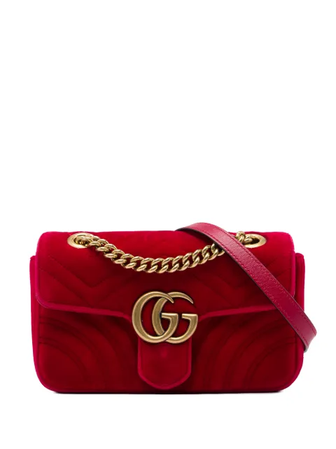 Gucci Pre-Owned 2016-2026 Small GG Marmont Matelasse Velvet shoulder bag Red IFEYLJAJRN6L7MI5