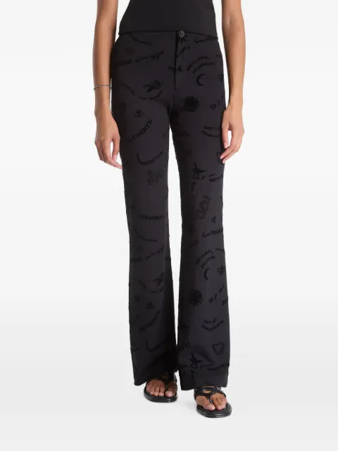 Desigual flocked-monogram flared trousers Black 26WWPW122000