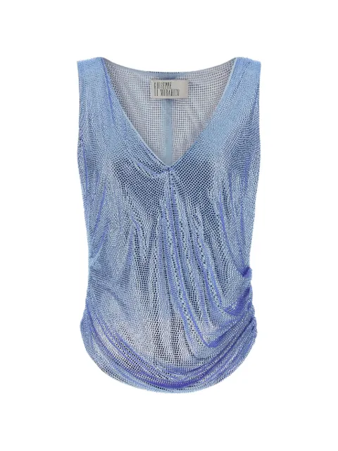 Giuseppe Di Morabito feather-trim rhinestone-embellished top Blue 07PFTO427FC167