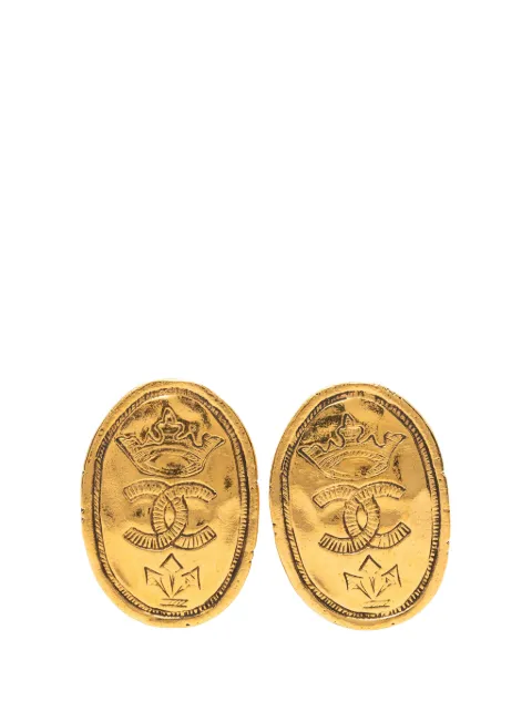 CHANEL Pre-Owned 1980-1990 CC Gold Plated Crown Oval Clip On Earrings costume earrings Gold GK4JW6C3W8CFBLAO