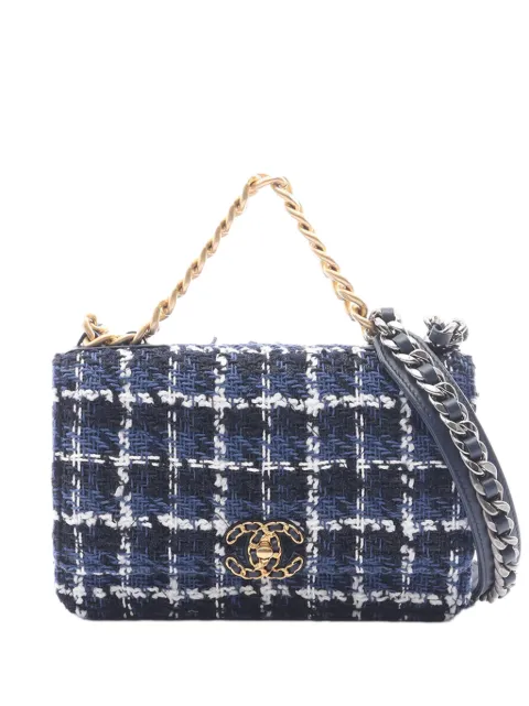 CHANEL Pre-Owned 2021-2026 Tweed 19 Wallet On Chain satchel Blue CQGASLGME41ZK4BD