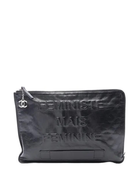 CHANEL Pre-Owned 2014-2015 Large Calfskin Feministe Mais Feminine Pouch clutch bag Black L05TBI5ILA8DRFQR