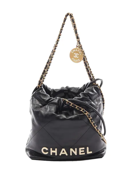 CHANEL Pre-Owned 2021-2026 Mini Shiny Calfskin 22 Handbag satchel Black WSJVXP6HXSD6P2QY