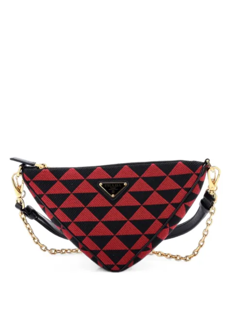 Prada Pre-Owned Symbole Triangle Bag Leather and Jacquard Mini shoulder bag Red FU5DXNEWIUG3Q55D