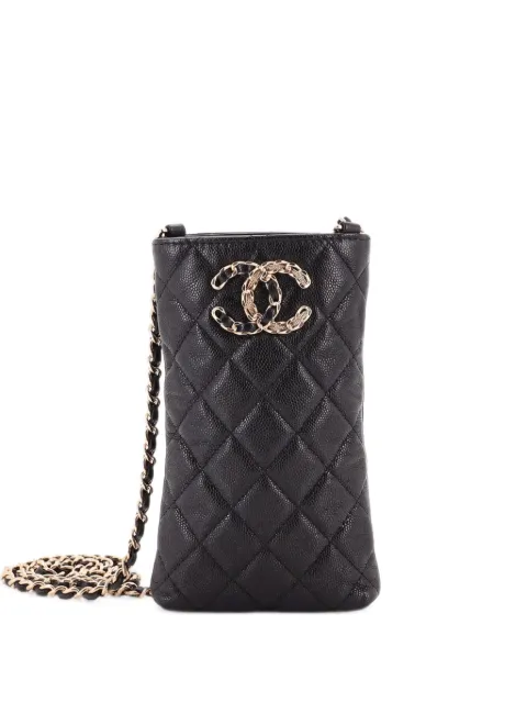 CHANEL Pre-Owned French New Wave Phone Holder Crossbody Bag Quilted Caviar clutch bag Black B68VBSLVGRGROUQC