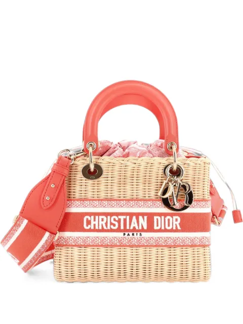 Christian Dior Pre-Owned Lady Dior Bag Wicker and Toile de Jouy Jacquard Medium satchel Pink XGFGH4BCGOMOH7AC