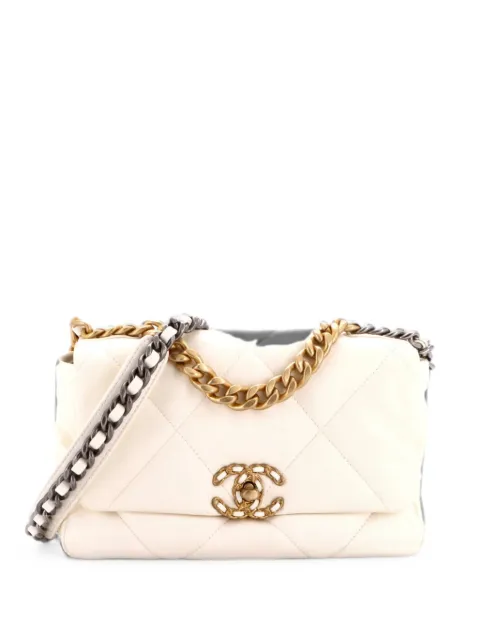 CHANEL Pre-Owned 19 Flap Bag Quilted Leather Medium crossbody bag Neutrals UEIP4WDG5KXGJ271