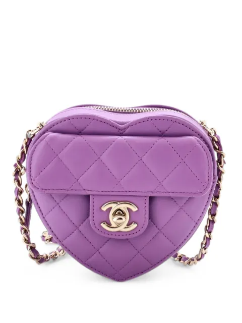 CHANEL Pre-Owned CC in Love Heart Clutch with Chain Quilted Lambskin crossbody bag Purple 7PW61UJA5Y06UGMC