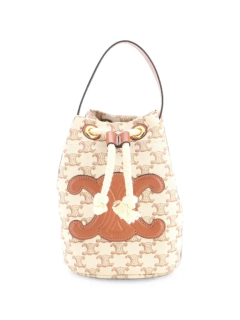 Celine Pre-Owned Triomphe Drawstring Triomphe Canvas with Leather Teen bucket bag Brown 0WKWUEQTTP4V4NS8