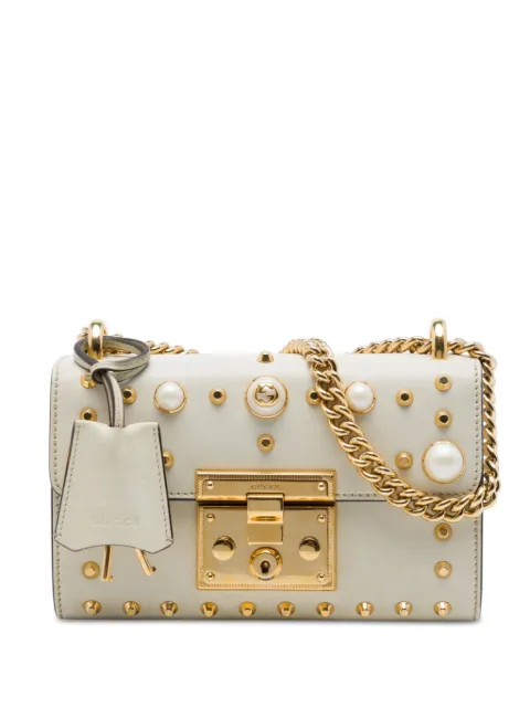 Gucci Pre-Owned 2016-2026 Small Pearl Studded Leather Padlock crossbody bag White O2X6HJMGM2ON1LKZ