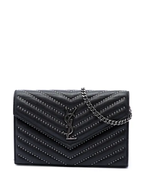Saint Laurent Pre-Owned 2018 Chevron Studded Sheepskin Monogram Envelope Chain Wallet crossbody bag Black GVPF8HS5E7WM3JJT