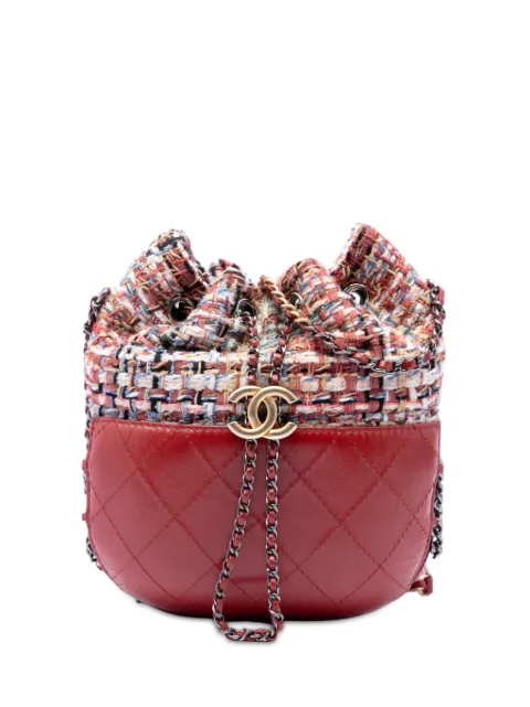 CHANEL Pre-Owned 2017-2018 Small Quilted Calfskin and Tweed Gabrielle bucket bag Red GT7B0VXCWOI4GJB2