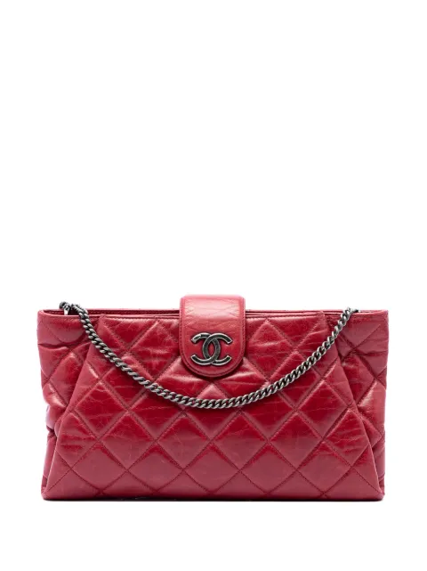 CHANEL Pre-Owned 1994 Quilted Glazed Calfskin Coco Pleats Chain Clutch crossbody bag Red F6LTGCQ99510PA6K