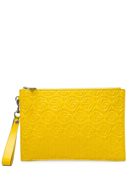 Gucci Pre-Owned 2016-2026 Quilted Calfskin G Rhombus Zip clutch bag Yellow E5O8PV1O6DZCQHYP