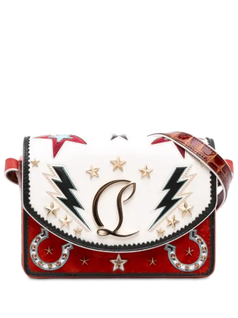 Christian Louboutin Pre-Owned 2010-2026 Small Croc Embossed Trimmed Crystal Embellished Leather Loubi54 Giddy crossbody bag White 3B3MI0OV302GA38R