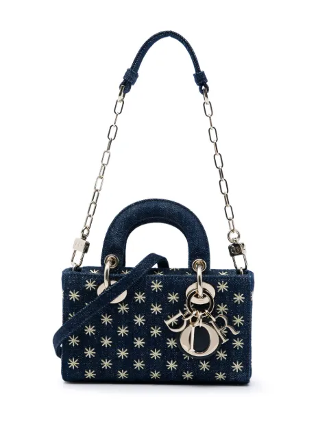Christian Dior Pre-Owned 2022 Micro Denim Embroidered Star Lady D Joy satchel Blue PBKDWRAL1FC168E7