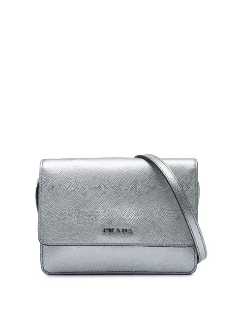 Prada Pre-Owned 2010-2026 Saffiano Wallet on Strap crossbody bag Silver 7CV8PCQ7XRJKEBG2