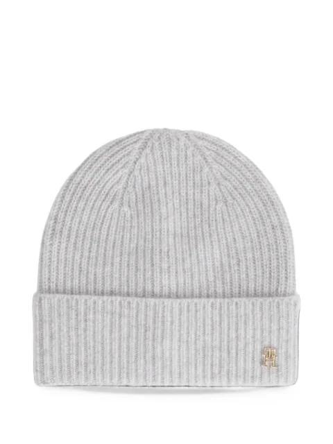 Tommy Hilfiger ribbed-knit logo-plaque beanie hat Grey AW0AW19098P9V