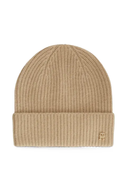 Tommy Hilfiger ribbed-knit logo-plaque beanie hat Neutrals AW0AW19098