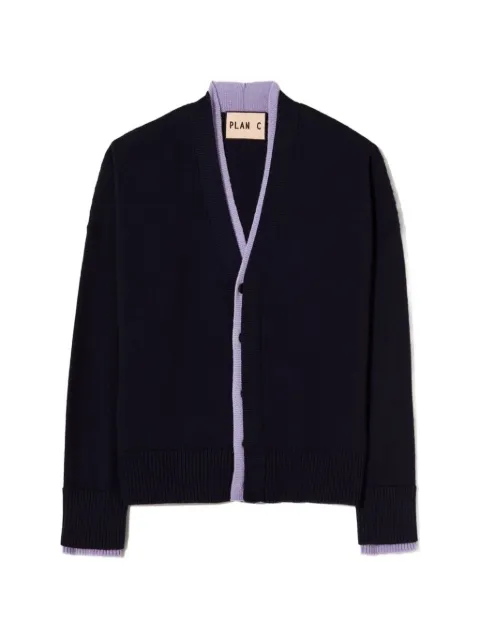 Plan C contrast-trim merino cardigan Blue CACMF54KGBFW036