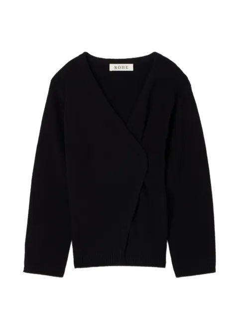 Róhe wrap-style pin-fastening cardigan Black 42123329