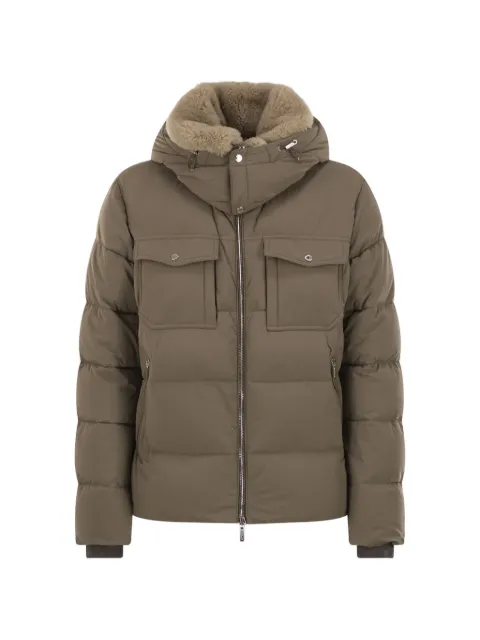Moorer shearling-collar hooded puffer jacket Brown MOUGI101114KN