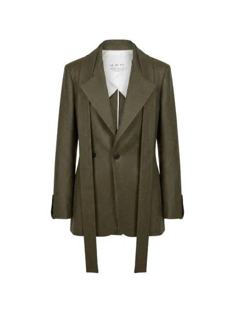 SA SU PHI scarf-detail wool blazer Green W26702FLWS