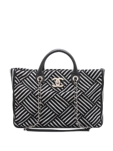 CHANEL Pre-Owned 2016-2017 CC Woven Canvas Shopping Tote satchel Black KFZFPVDQK5EHSMXG