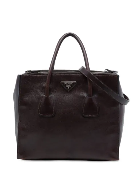 Prada Pre-Owned 2013-2026 Glace Calf Twin Pocket Double Handle satchel Brown X86L8YCZLFPRD6JW
