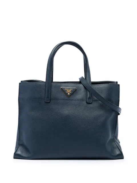 Prada Pre-Owned 2010-2015 Saffiano Soft Triple Pocket Tote satchel Blue WOYGD8M5BHC3MVTR