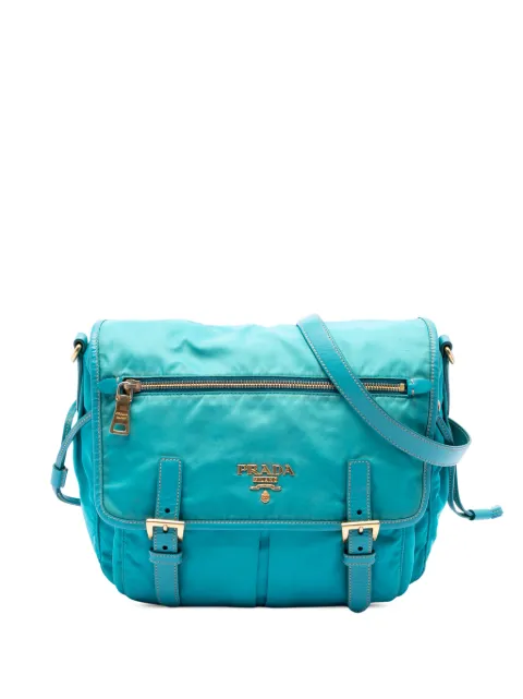 Prada Pre-Owned 2000-2013 Saffiano Trimmed Tessuto Zip Double Buckle Messenger Bag crossbody bag Blue AE30A5Y8ALVNXGT3