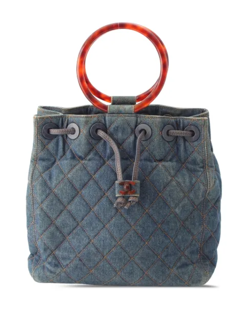 CHANEL Pre-Owned 1996-1997 CC Quilted Denim Resin Ring Handle bucket bag Blue G8XT2U793VNRUHRY