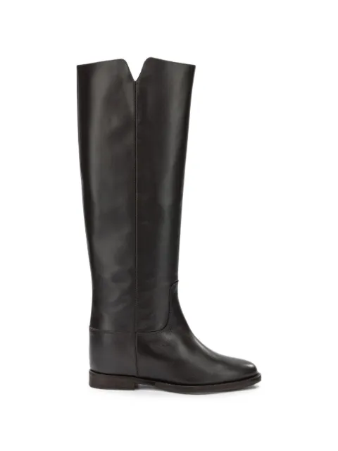 Via Roma 15 Desirè V-neck leather boots Brown 1586MALIBUT