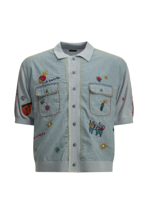 KAPITAL embroidered panelled shirt Blue K2605KN171SAX