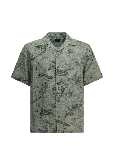 KAPITAL map-print short-sleeve shirt Green K2603SS039IDG
