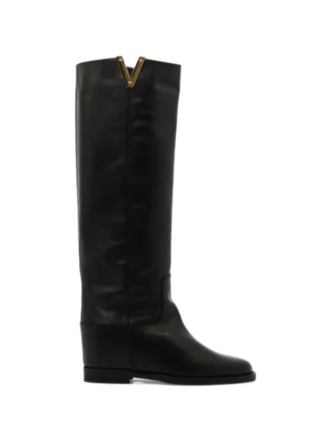 Via Roma 15 V-logo knee-high leather boots Black 2568SMONICANERO