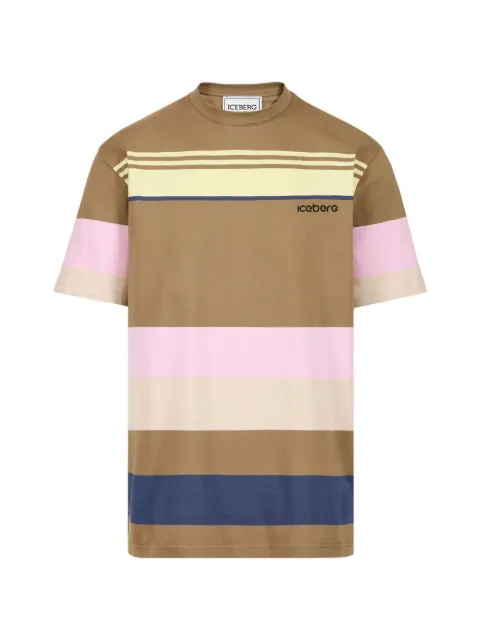 Iceberg striped logo-embroidered T-shirt Brown F073624A