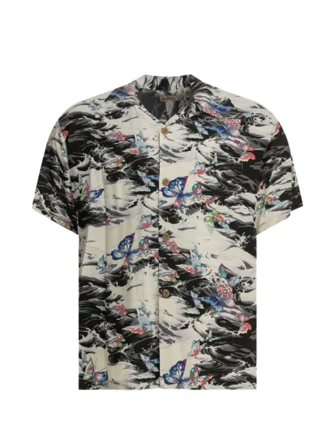 Sun Surf butterfly-print camp-collar shirt Black SS39627