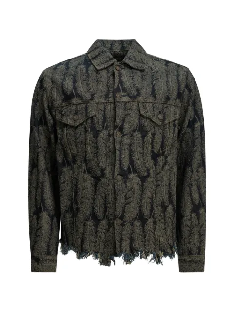 KAPITAL feather-print frayed-hem denim jacket Blue EK1717LJ