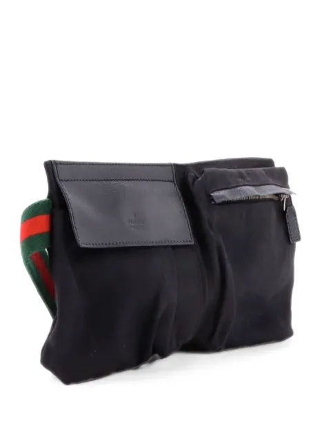 Gucci Pre-Owned Vintage Double GG Canvas with Leather Small belt bag Black NENJP2D3Z7M52066