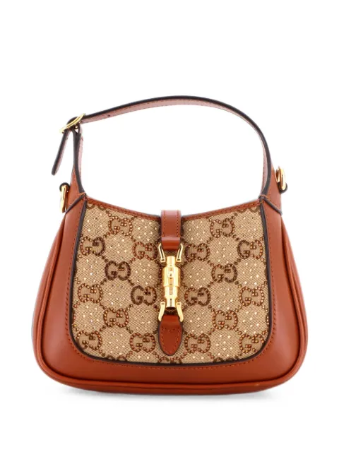 Gucci Pre-Owned Jackie 1961 Chain Crystal Embellished GG Canvas Mini hobo bag Brown Q1VYODLN0239LRK8