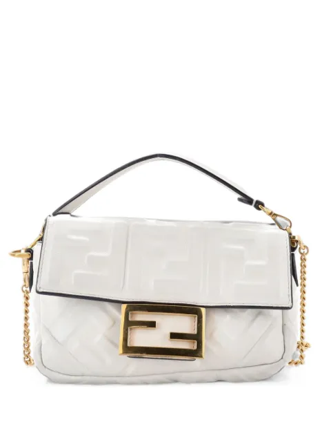 Fendi Pre-Owned Baguette NM Bag Zucca Embossed Leather Mini crossbody bag White WECHCUS71W4VDYTL