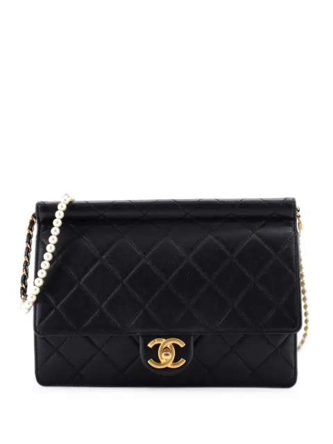 CHANEL Pre-Owned Pearl Chain Flap Bag Quilted Lambskin Large crossbody bag Black 97NA5ALBTHWO0U7Q