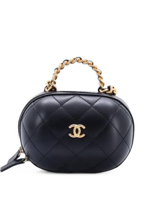 CHANEL Pre-Owned CC Bubble Top Handle Vanity Case with Chain Quilted Lambskin Small satchel Black C234T2581IYAWS5V