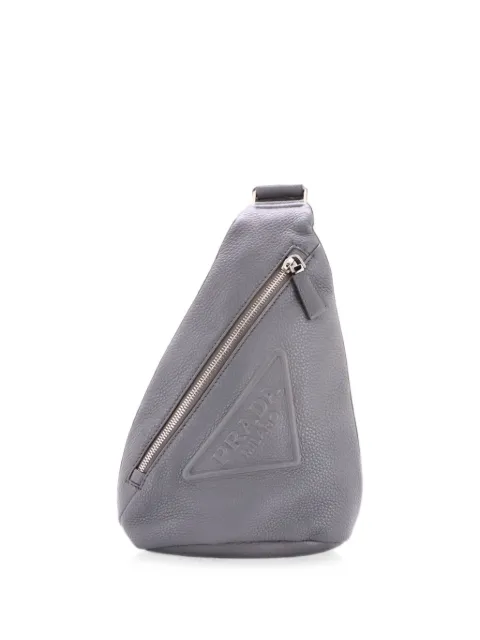 Prada Pre-Owned Triangle Logo Sling Bag Leather backpack Grey M9Q92AYNFR3RQMGL