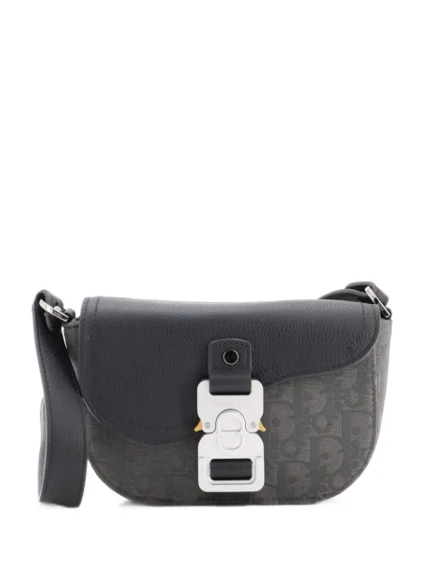 Christian Dior Pre-Owned Saddle Buckle Flap Messenger Bag Oblique Canvas and Leather Mini crossbody bag Grey MBAROA87CI4R3DW1